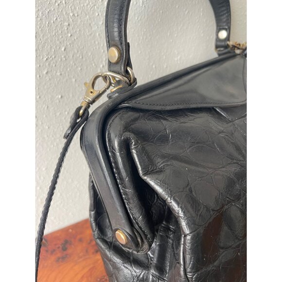 VTG Franco Godi Italia Black Crocodile Embossed Leather Satchel Style Handbag - Picture 8 of 16